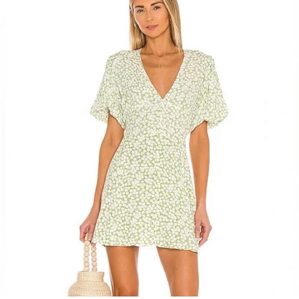 Faithfull the Brand Light Green Floral Mini Dress